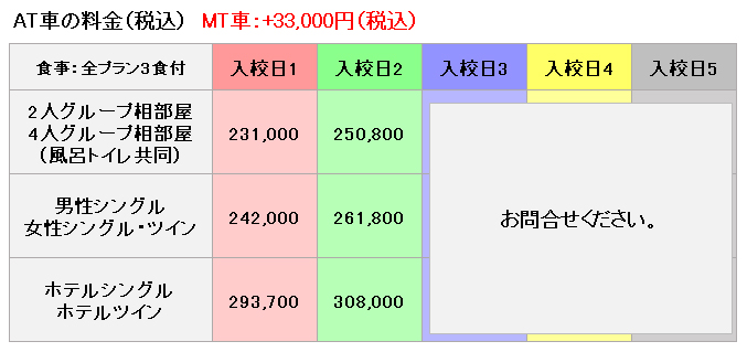 普通車の料金表